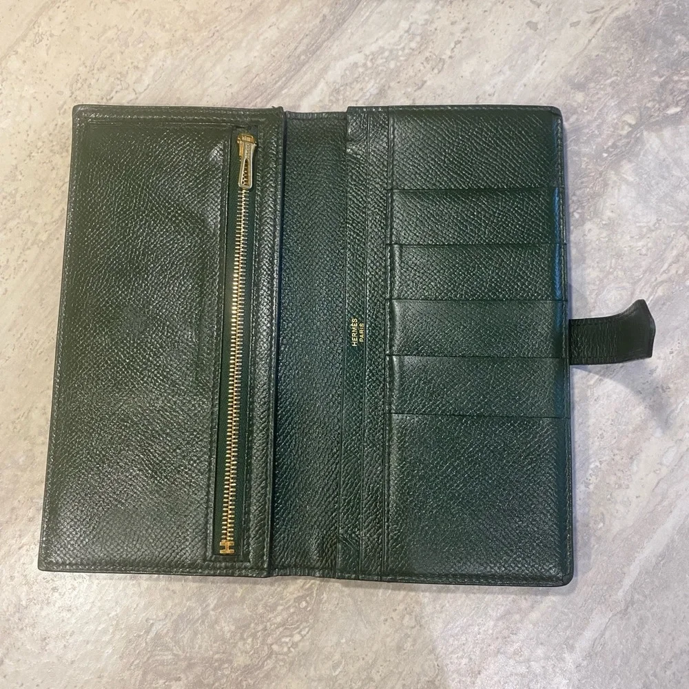 ⭐️Authentic Hermes Bearn Kelly Green Leather Wallet Gold HW - Picture 11 of 14